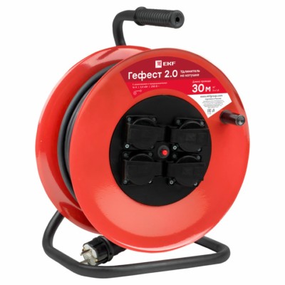 Удлинитель силовой на катушке Гефест 2.0 4-м 40м с/з и предохранителем КГ 3*2,5 16А/3,5кВт IP44 PROxima