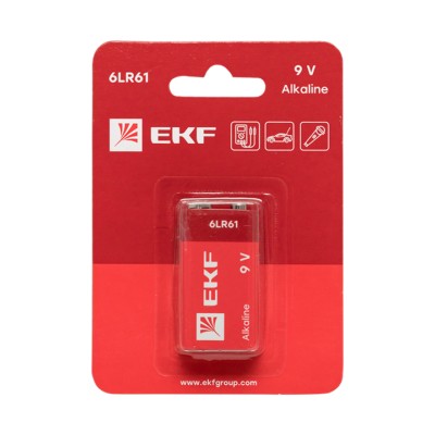 Алкалиновая батарейка типа 9V(6LR61) блистер 1шт, EKF