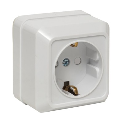 Рим Розетка 1-местная 16А с/з белая с защ, штор, EKF