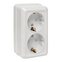 Рим Розетка 2-местная 16А с/з белая с защ, штор, EKF