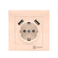 Валенсия розетка 1-местная с/з 16А кремовая с защ, штор, с 2 USB 2,1А EKF PROxima