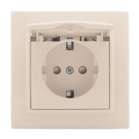 Розетка 1-местная СП с/з Минск с крышкой 16А бежевая с защ, штор, EKF