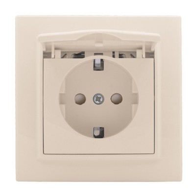 Розетка 1-местная СП с/з Минск с крышкой 16А бежевая с защ, штор, EKF