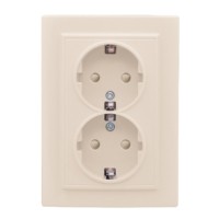 Розетка 2-мест, СП с/з 16А бежевый с защ, штор, Минск EKF