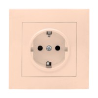Валенсия розетка 1-местная с/з 16А кремовая с защ, штор, EKF PROxima