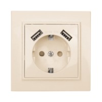 Минск Розетка 1-местная СП с/з 16А бежевая с защ, штор, с 2 USB 2,1А EKF