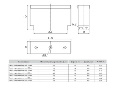 Скоба подвеса верхняя 300 мм (2 мм) EKF — изображение 2