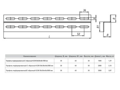 Профиль перфорированный Z-образный К238 30х40х1000 мм (2 мм) EKF — изображение 2