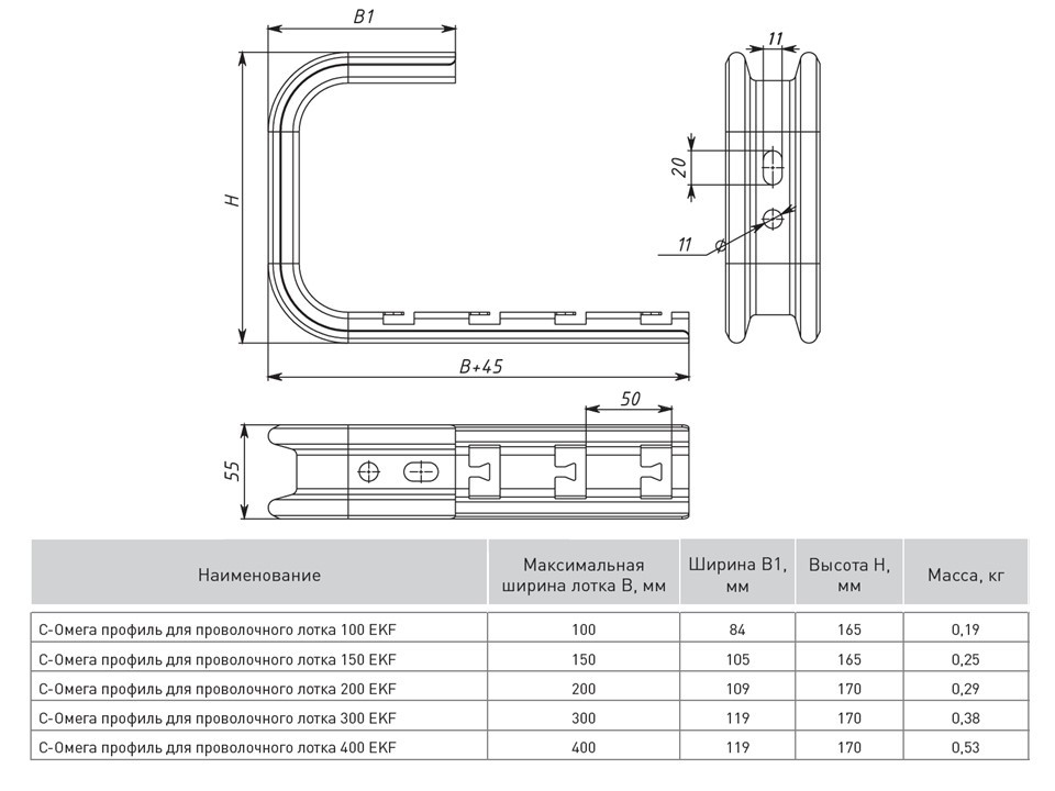 С-Омега профиль для проволочного лотка 300 (1,5 мм) EKF — изображение 2
