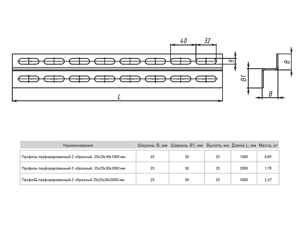 Профиль перфорированный Z-образный 25х30х1000 мм (2 мм) INOX EKF — изображение 2