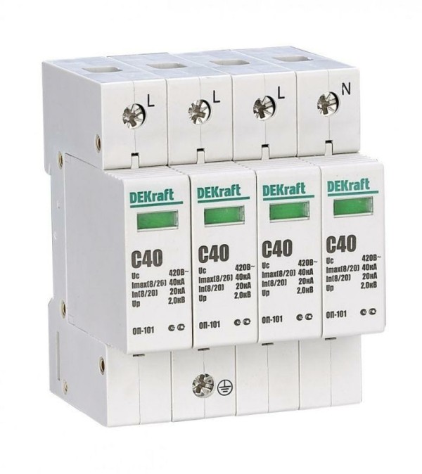 Ограничитель перенапряжения ОП-101 4P 40кА C 420В Dekraft 18018DEK