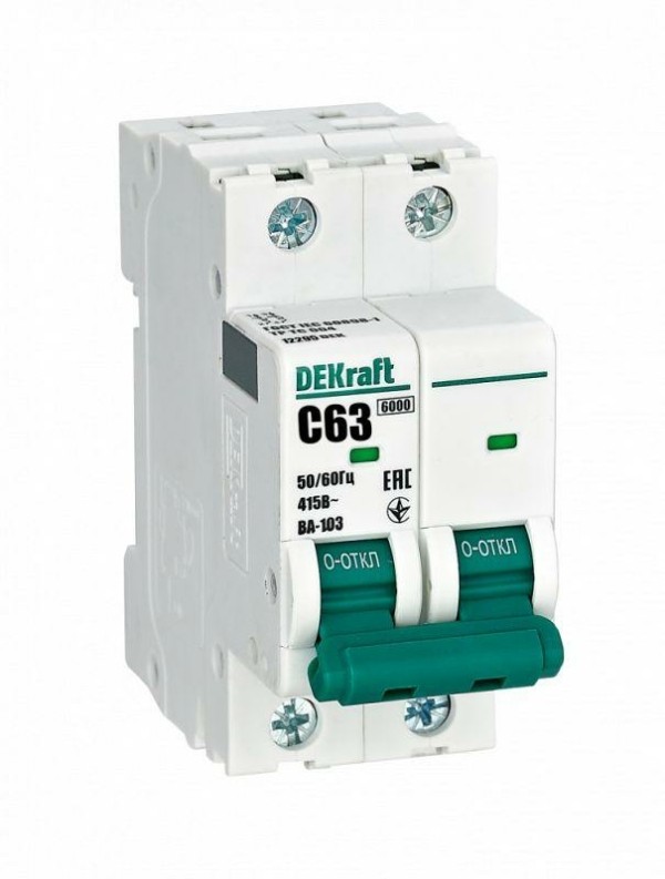 Выключатель автоматический модульный 2п C 63А 6кА ВА-103 Dekraft 12295DEK