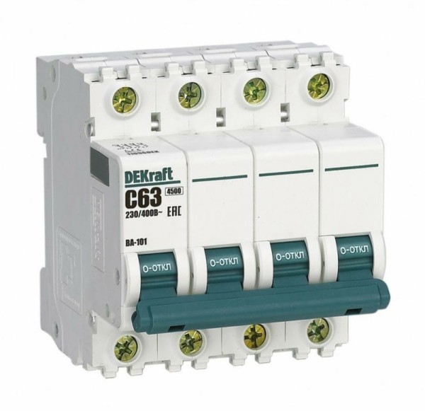 Выключатель автоматический модульный 4п C 63А 4.5кА ВА-101 Dekraft 11096DEK