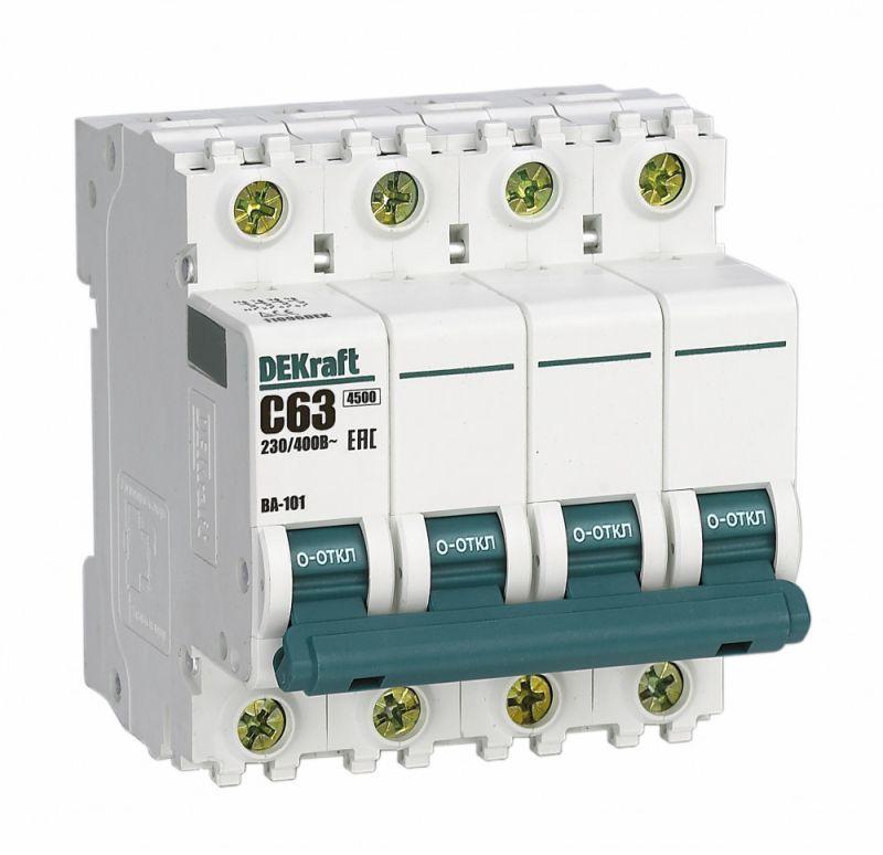 Выключатель автоматический модульный 4п C 63А 4.5кА ВА-101 Dekraft 11096DEK