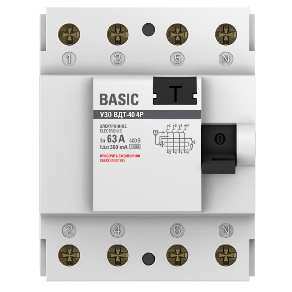 Устройство защитного отключения УЗО ВДT-40 4P 63А/300мА (электронное) EKF Basic — изображение 2