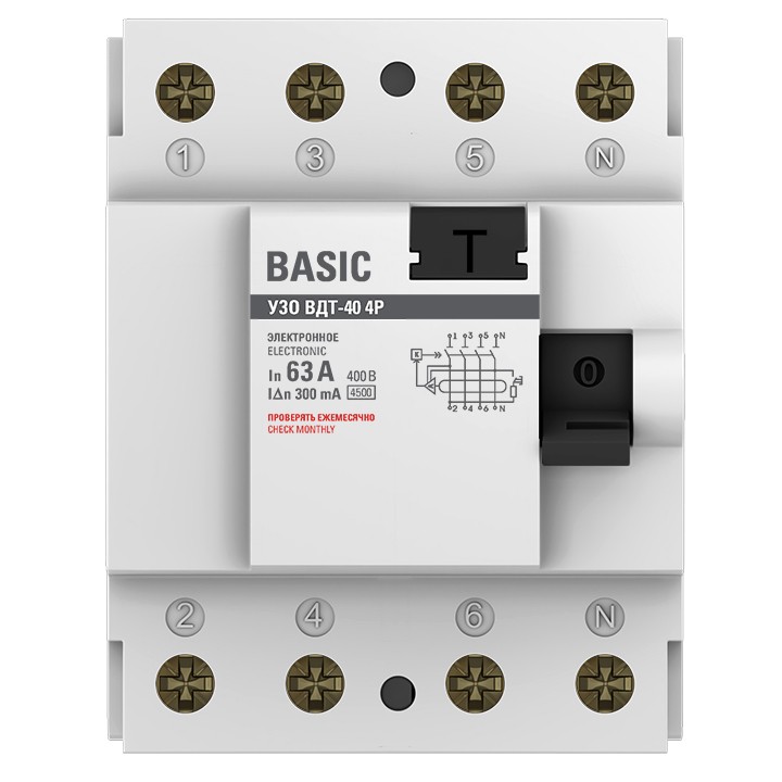 Устройство защитного отключения УЗО ВДT-40 4P 63А/300мА (электронное) EKF Basic — изображение 2