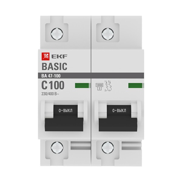Автоматический выключатель 2P 100А (C) 10kA ВА 47-100 EKF Basic — изображение 2
