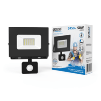 Прожектор светодиодный Elementary-S ДО 50Вт 6500К IP65 3450лм 175-265В датчик движения черн. Gauss 628511350