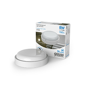 Светильник светодиодный Elementary ДБП 8Вт 6500К IP65 700лм 160-260В d140х51 ЖКХ кругл. бел. Gauss 126411308