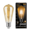 Лампа СДЛ филаментная Filament 6Вт ST64 2400К тепл. бел. E27 550Лм golden Gauss 102802006