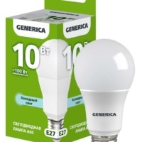 Лампа СДЛ A60 10Вт грушевидная 6500К E27 230В IEK Generica LL-A60-10-230-65-E27-G