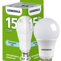 Лампа СДЛ A60 15Вт грушевидная 6500К E27 230В IEK Generica LL-A60-15-230-65-E27-G