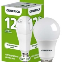 Лампа СДЛ A60 12Вт грушевидная 4000К E27 230В IEK Generica LL-A60-12-230-40-E27-G