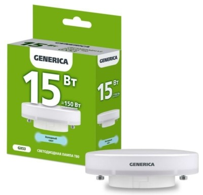 Лампа СДЛ T80 15Вт таблетка 6500К GX53 230В IEK Generica LL-T80-15-230-65-GX53-G