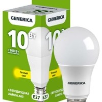 Лампа СДЛ A60 10Вт грушевидная 3000К E27 230В IEK Generica LL-A60-10-230-30-E27-G