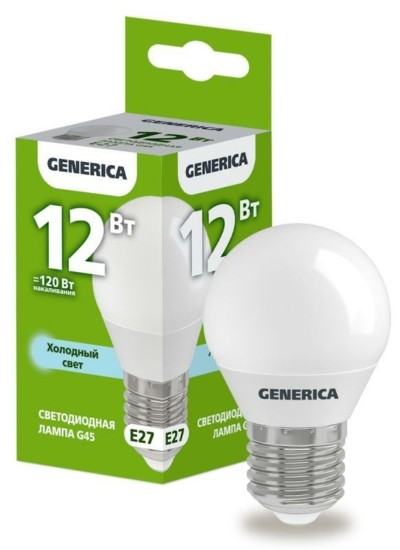 Лампа СДЛ G45 12Вт шар 6500К E27 230В IEK Generica LL-G45-12-230-65-E27-G