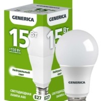 Лампа СДЛ A60 15Вт грушевидная 4000К E27 230В IEK Generica LL-A60-15-230-40-E27-G