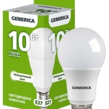Лампа СДЛ A60 10Вт грушевидная 4000К E27 230В IEK Generica LL-A60-10-230-40-E27-G