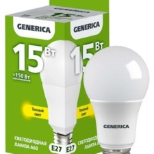 Лампа СДЛ A60 15Вт грушевидная 3000К E27 230В IEK Generica LL-A60-15-230-30-E27-G