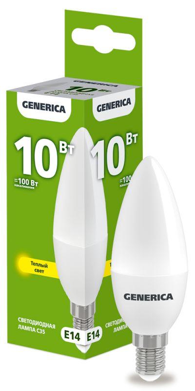 Лампа СДЛ C35 10Вт свеча 3000К E14 230В IEK Generica LL-C35-10-230-30-E14-G