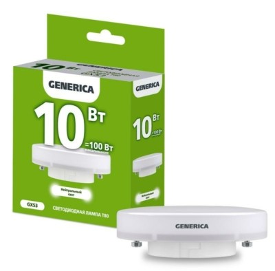Лампа СДЛ T80 10Вт таблетка 4000К GX53 230В IEK Generica LL-T80-10-230-40-GX53-G