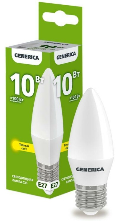 Лампа СДЛ C35 10Вт свеча 3000К E27 230В IEK Generica LL-C35-10-230-30-E27-G