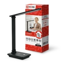 Светильник настольный светодиодный ССО 09Ч 12Вт 3000-6500К 600лм сенсор-диммер с беспров. зарядкой для телефона с адаптером черн. In Home 4690612036588