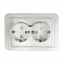 Розетка 2-м CLASSICO защ. шторки с/з 2128x бел. In Home 4690612000985