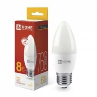 Лампа СДЛ LED-СВЕЧА-VC 8Вт свеча 230В E27 3000К 760Лм In Home 4690612020440