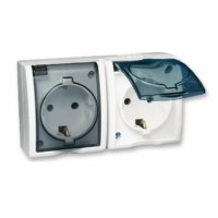 Розетка 2-м ОП Simon15 16А IP54 250В с/з Schuko защ. шторки с крышкой винт. клеммы бел. Simon 1594443-030