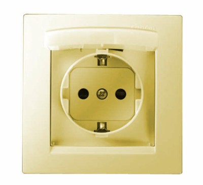 Розетка 1-м СП Simon15 16А IP44 250В с/з Schuko защ. шторки с крышкой винт. клеммы сл. кость Simon 1590450-031