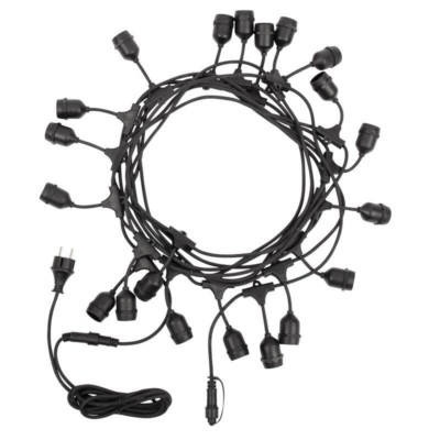 Гирлянда “Белт Лайт” 10м шаг 50см 20 подвесных патронов 25Вт IP44 провод каучук чёрный Neon-Night 331-335