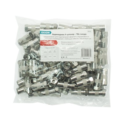 Переходник F штекер-ТВ гнездо металлический 100 шт. Oxion — изображение 2