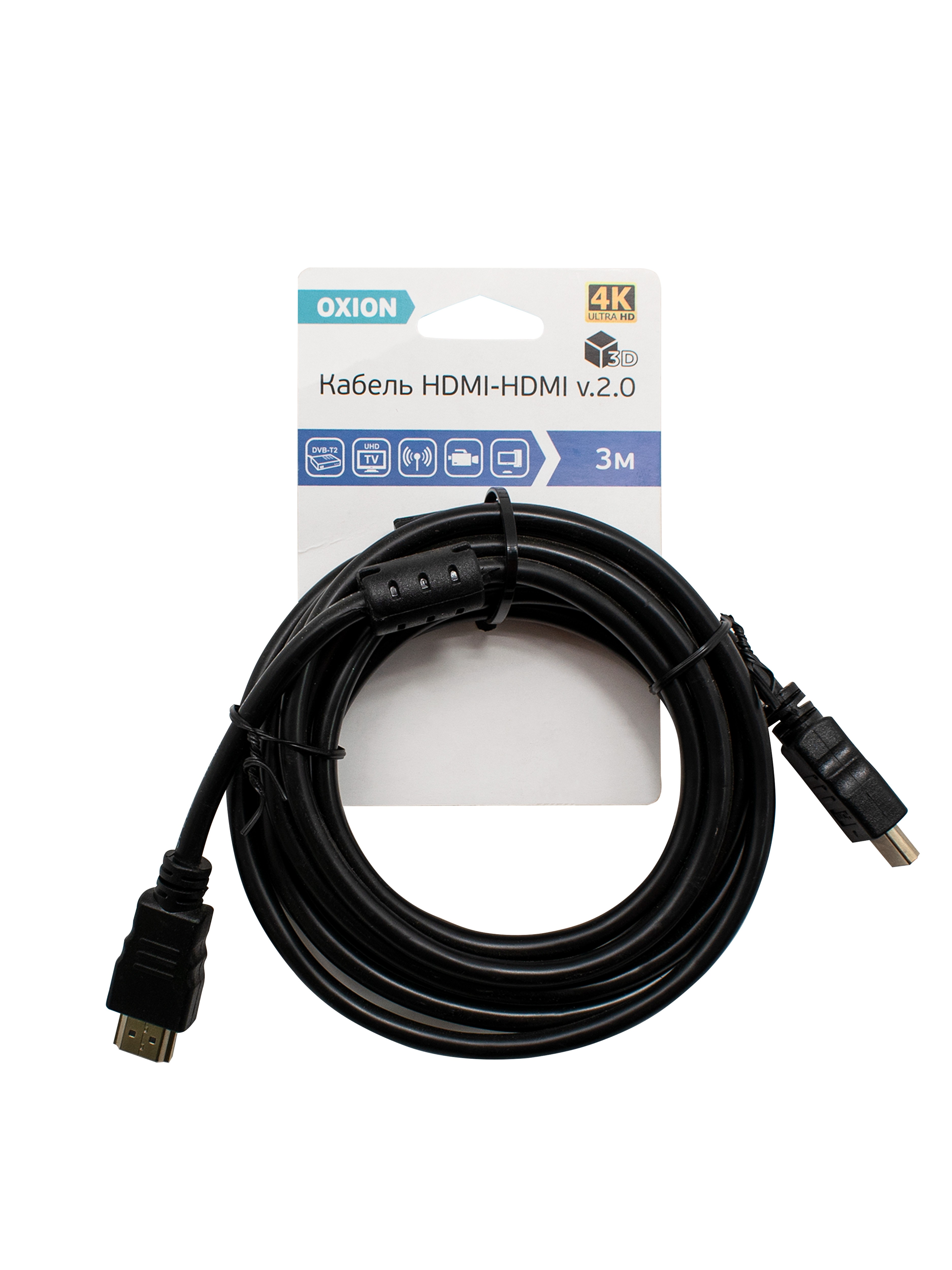 Кабель HDMI 4K 3м версия 2.0 Стандарт Oxion OX-HDMI3V2.0STDY — изображение 3