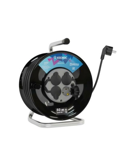 Удлинитель силовой на катушке 4х50м с/з 16А IP44 3.5кВт ПВС 3х1 с терморазмыкателем Космос YKKsm50m-4g-Z(16A)IP