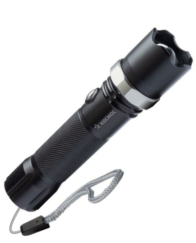 Фонарь светодиодный аккумуляторный ручной LED 3Вт линза зум аккум. Li-ion 18650 1.2А.ч USB-шнур анодир. алюм. Космос KOS112Lit