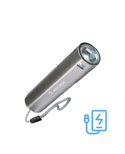 Фонарь светодиодный аккумуляторный ручной LED 1Вт линза аккум. Li-ion 18650 1.2А.ч Power-bank USB-шнур ABS-пластик Космос KOS116Lit