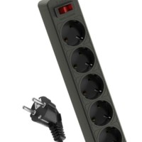 Удлинитель сетевой с фильтром 5х3м с/з 10А IP20 2.2кВт ПВС 3х0.75 с выкл. с индикатором сети черн. Космос FKsm3m-5g(B)