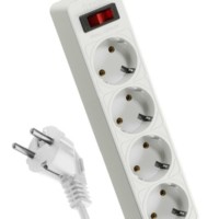 Удлинитель сетевой с фильтром 4х1.5м с/з 10А IP20 2.2кВт 3х0.75 с предохранителем с выкл. с индикатором сети Космос FKsm1.5m-4g(W)