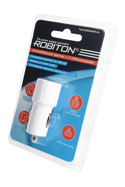 Robiton TwinUSB2400/AUTO 4800мА с 2 USB входом (12-24B) BL1